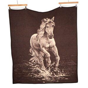 TAC VTG Horse Throw Blanket Brown Galloping Water Reversible Western USA